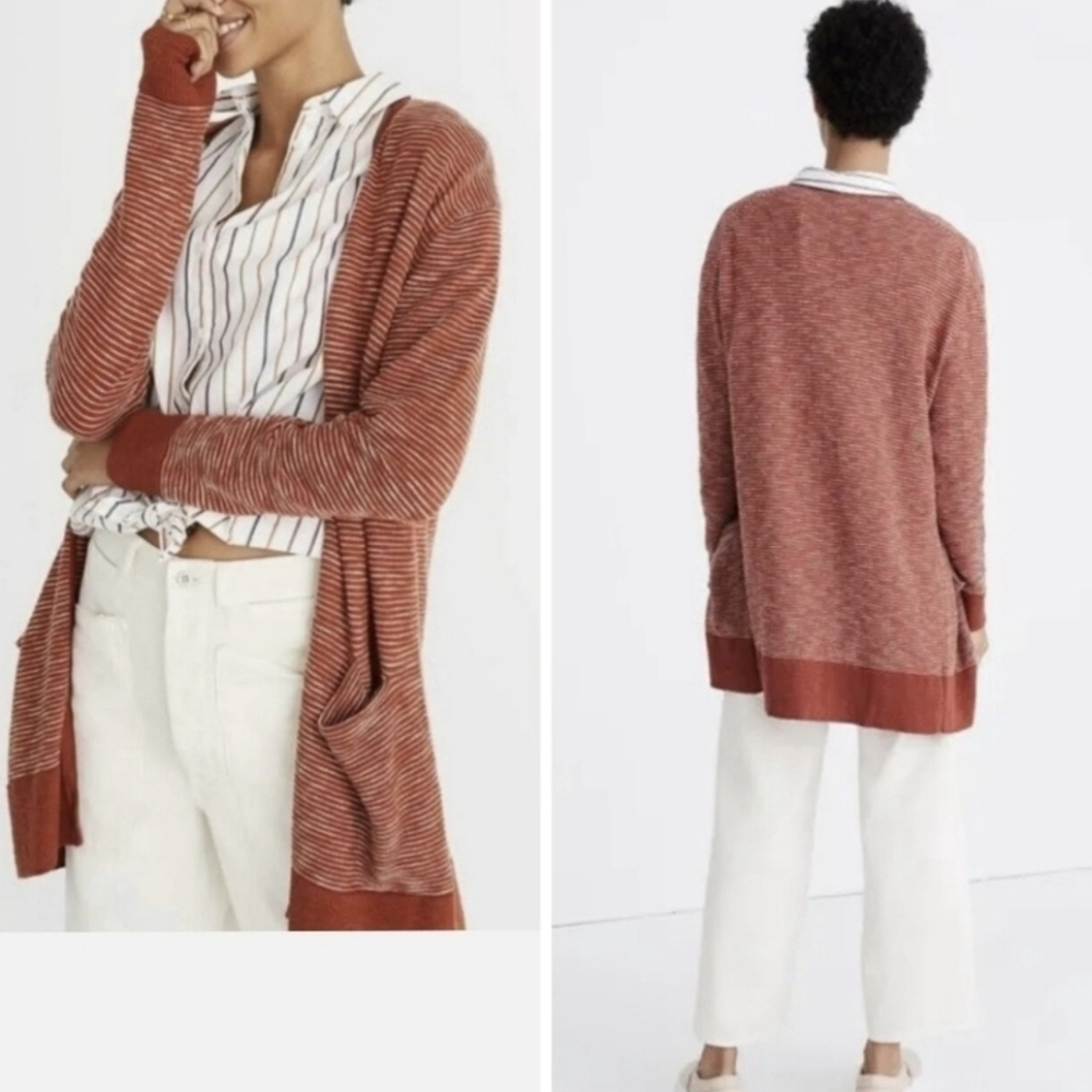 EUC MADEWELL SUMMER RYDER RUST ORANGE STRIPE CARDIGAN SWEATER SIZE S